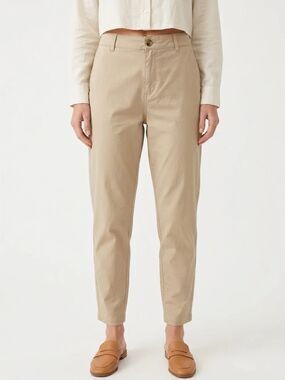 PACT | Organic Cotton Khaki Beige Pull On Tapered Pants Women’s Size Medium